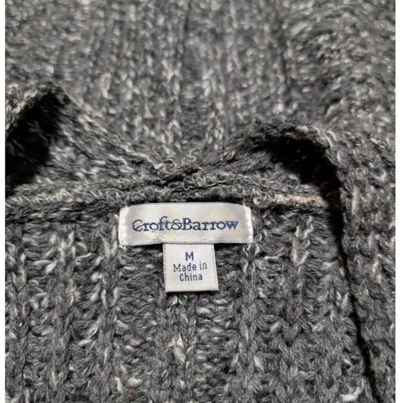 Croft & Barrow Gray Marled Knit Sweater Open Front Cardigan Cozy Women's Medium - Picture 6 of 8